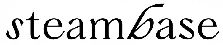 Logo of Steambase with a stylized design on a black background